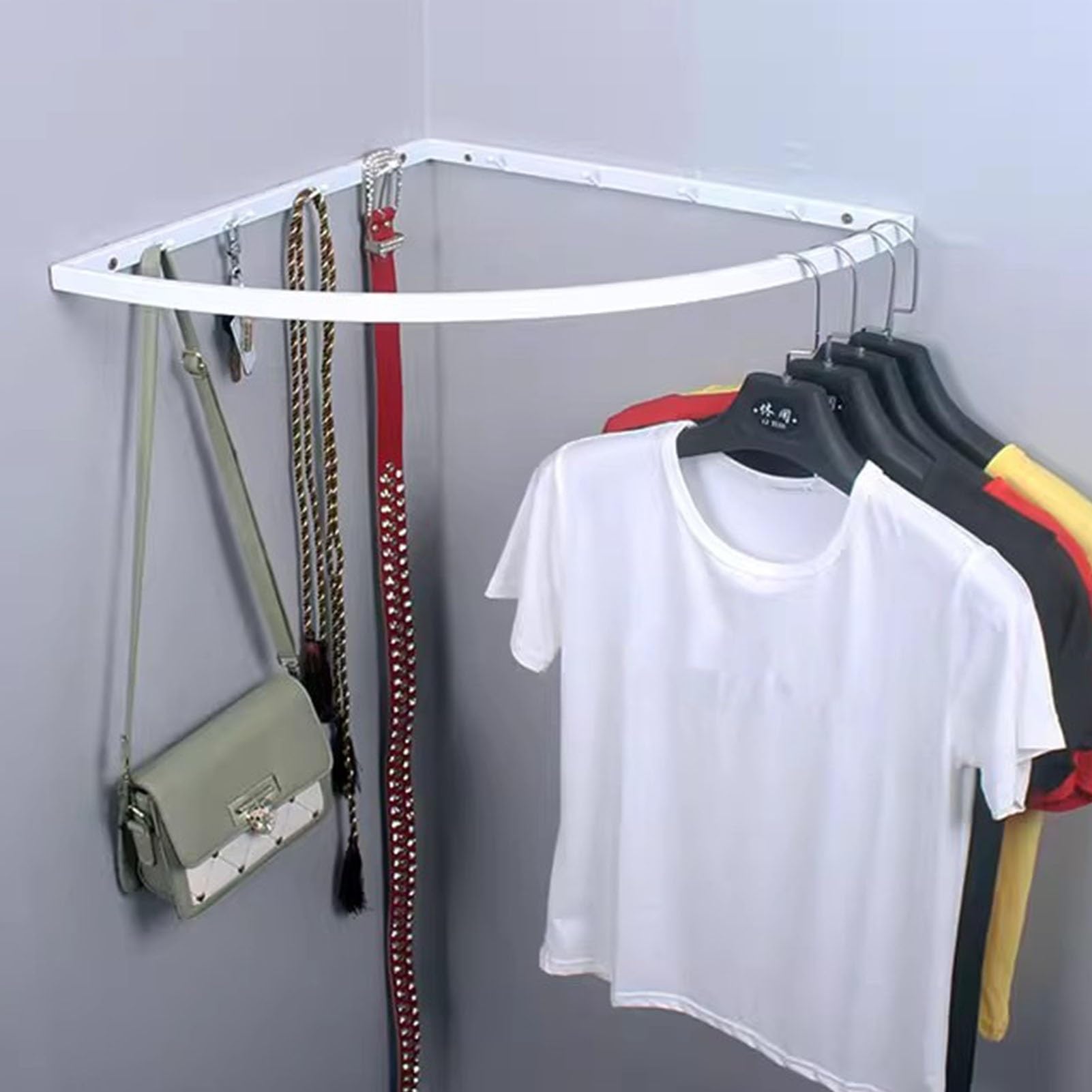 Closet Rod Corner Closet Rail Support Pole, Wall Mount Right Angle Wardrobes Rod Holder, Hanging Clothes Organizer Rack, 30/40/50/60 Cm Coat Hanger Bar Hooks(White,40cm(15 3/4