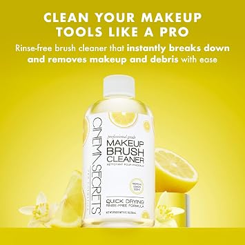 Cinema Secrets Original Makeup Brush Cleaner Solution - Professional Cleanser for Makeup Brushes - Quick-Drying, Rinse-Free Formula - Removes Stubborn Waterproof Make Up - Lemon (4 fl oz)