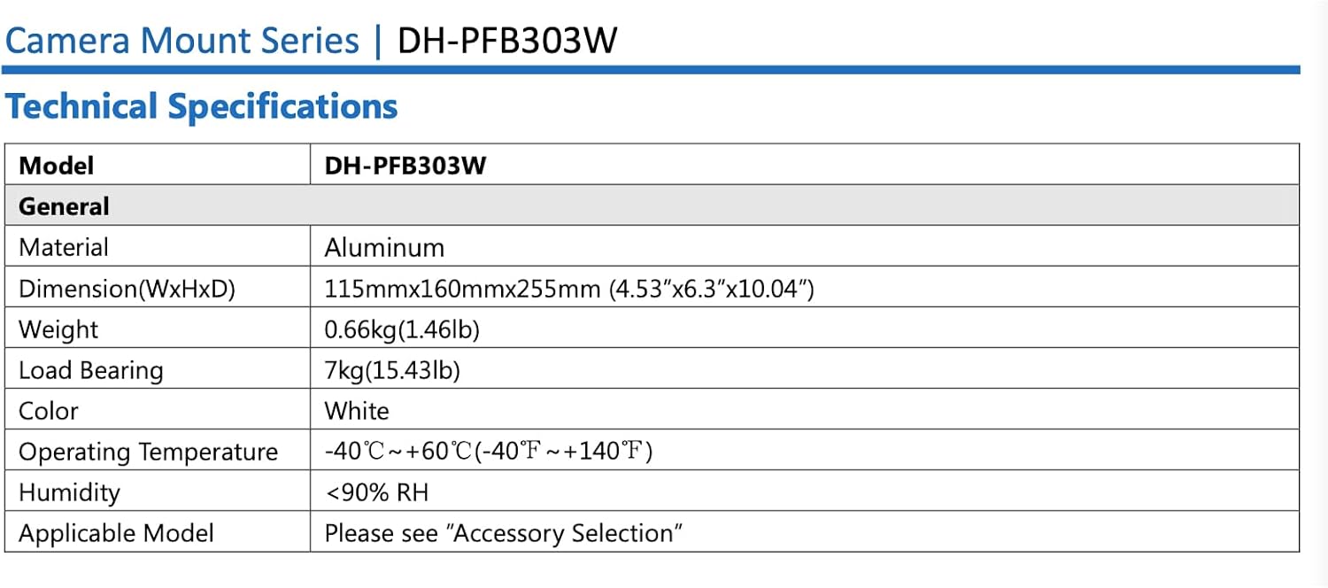 PFB303W Aluminum Alloy Water-Proof Wall Mount Bracket for Dahua Surveillance Security Camera, Pack of 1