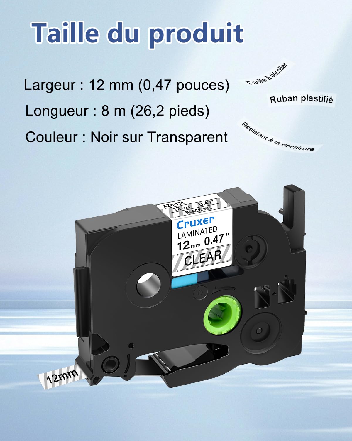 Lot de 20 Compatible TZE-131 pour P-touch Noir sur Transparent 12 mm