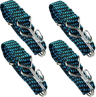 Adjustable Flat Bungee Cords with Hooks, Bungee Straps with Anti-Rust Metal Buckle for Bike Mountain Luggage Rope Latex Heavy Duty Straps Elastic (4 Pack 1M Blue)