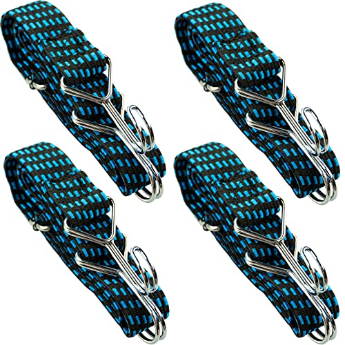 Elásticos Transporte,Tensores Cuerdas con Ganchos,4 Eslingas de Carga de 1M,Cinchas de Amarre para Baca Coches, Toldos, Moto, Maleteros, Portabicicletas, Azul Y Negro