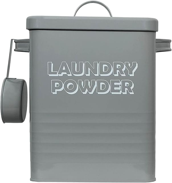 Laundry Powder Bin Washing Powder Storage Tin with Scoop Grey/ White (Grey)