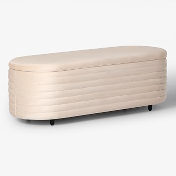 WestinTrends 54" Wide Mid-Century Modern Upholstered Velvet Tufted Oval Storage Ottoman Bench, Tan