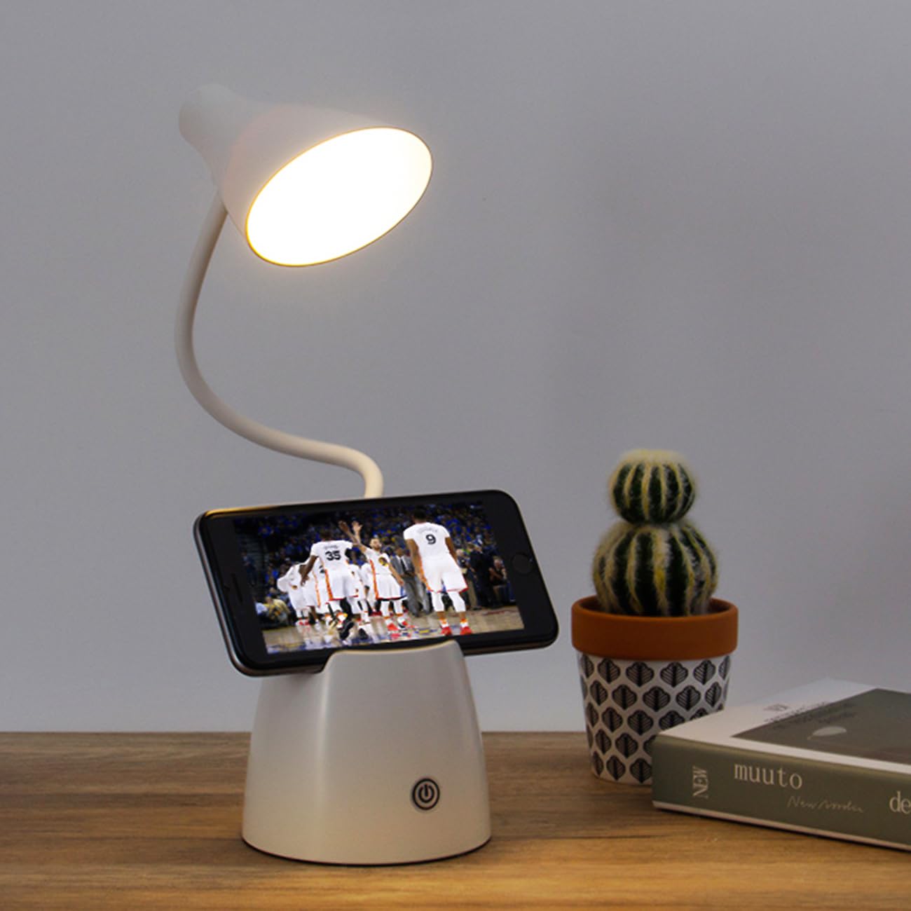 Schreibtischlampe Kinder, 3 Farben Stufenlose Helligkeit Tischlampe Nachttischlampe, 24 LED Augenschonende Bürolampe Leselampe mit Stifthalter, USB-Anschluss Touch Schreibtischleuchte