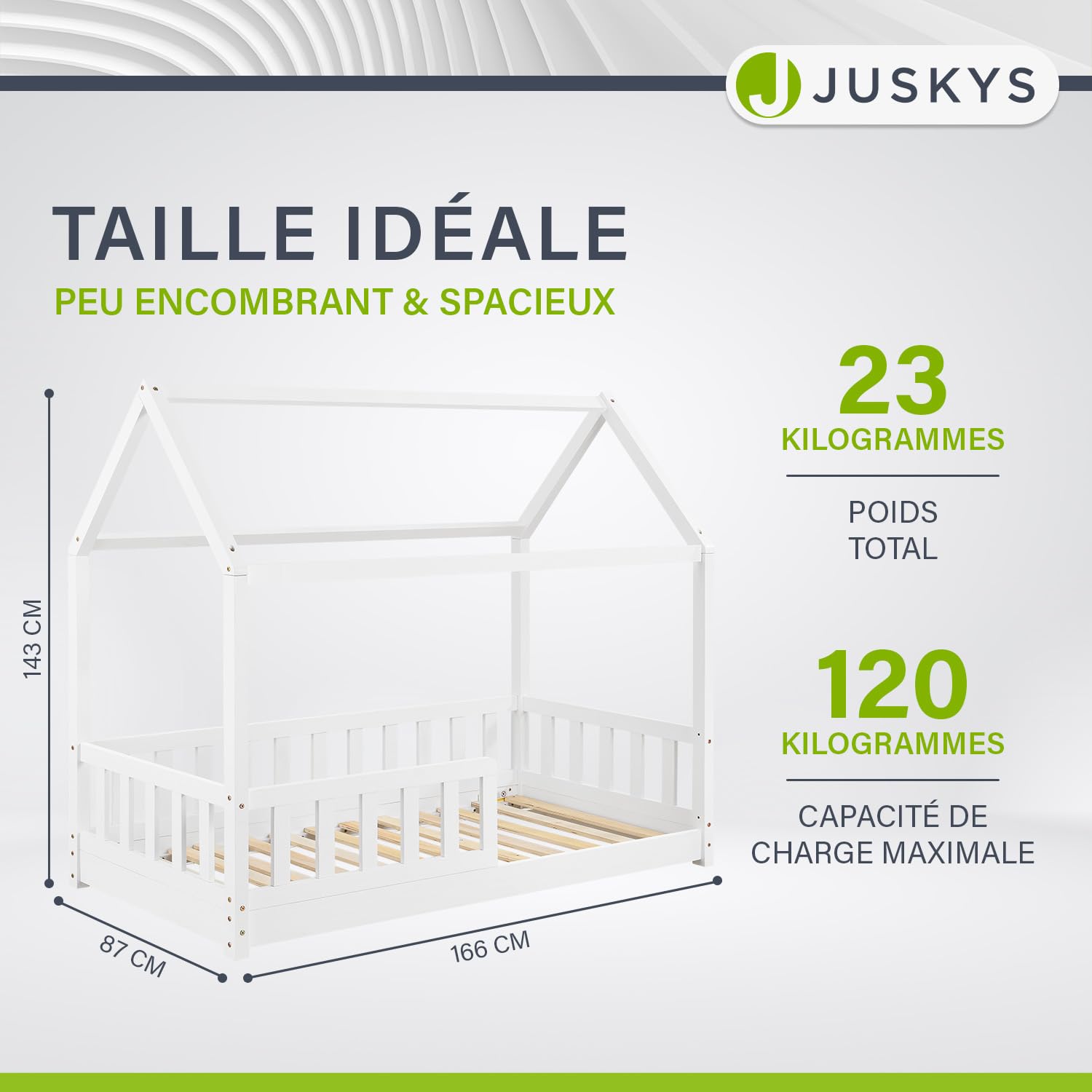 Juskys Lit Cabane Enfant Marli 80x160 cm Bois Massif Blanc avec Protection Antichute