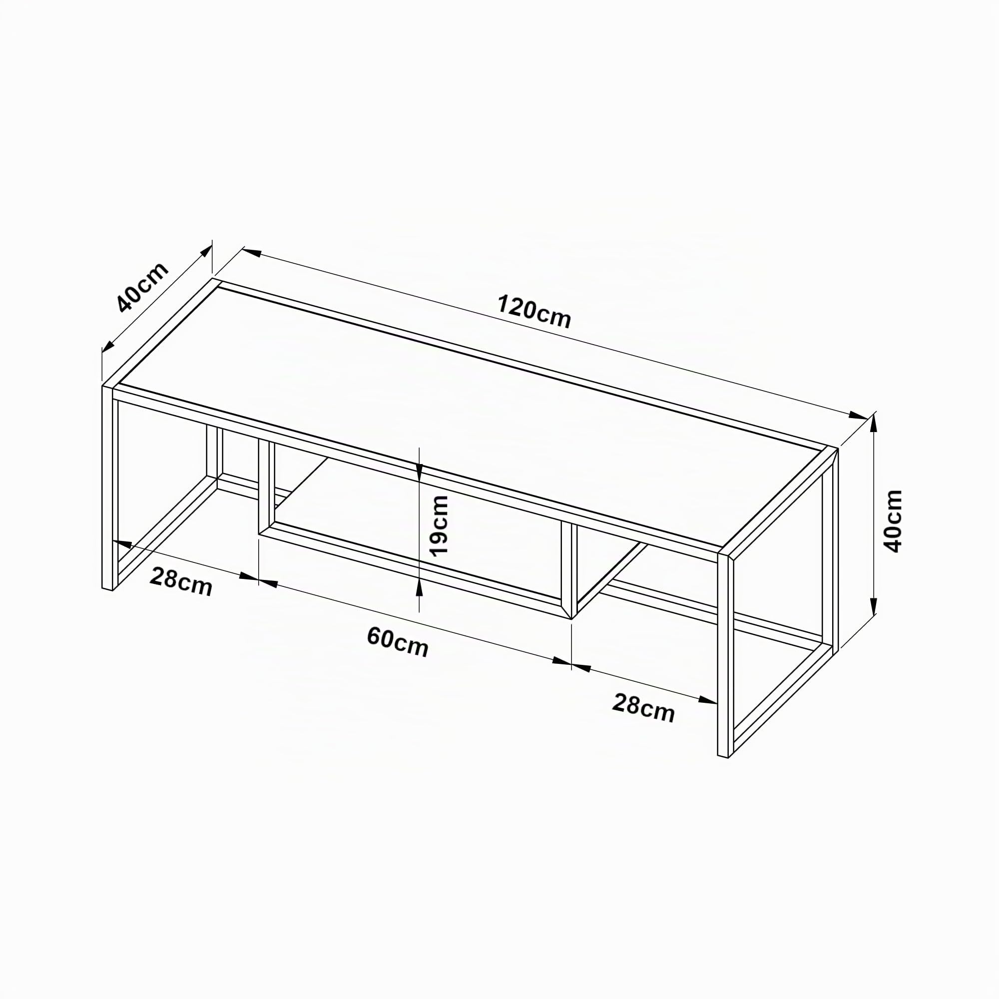 [en.casa] Mobile TV 120 cm Tavolo Porta TV Consolle Basso in Metallo con Scomparto Aperto - Nero opaco