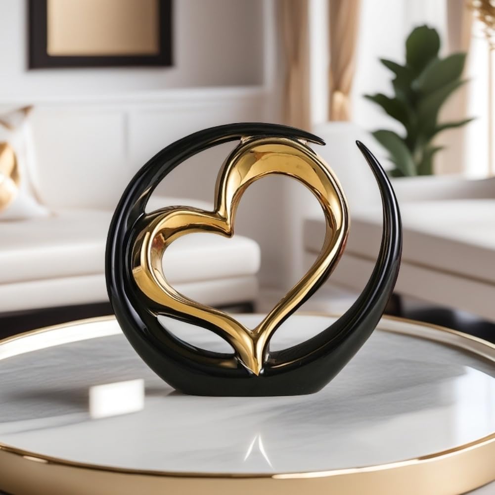 Amore statua in ceramica,Decorazione per la casa,d'arte astratta moderna,statua in ceramica, per sala da pranzo,soggiorno,ufficio,TV,centrotavola (Nero Oro)