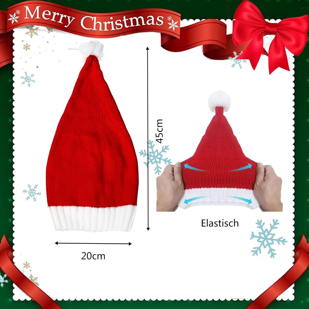 Weihnachtsmütze Rot Nikolausmütze Gestrickt für Erwachsene