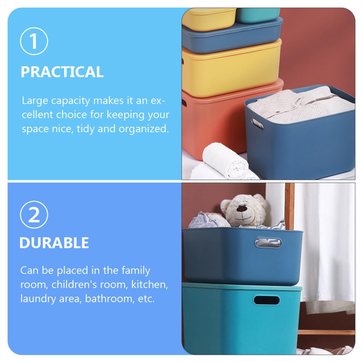 Contenitore Impilabile in Plastica con Coperchio e Maniglie Scatola Portaoggetti in PP per Abbigliamento e Giocattoli Organizer Casa Multiuso per Cameretta e Armadio Blu