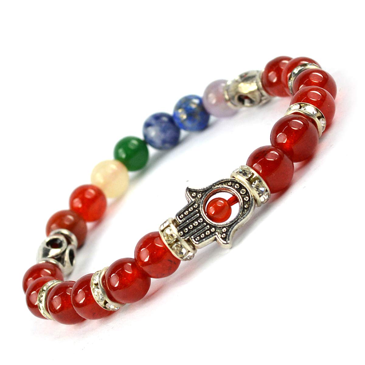 Reiki Crystal Products Natural 7 Chakra with Red Onyx Bracelet Crystal Stone Bracelet Combination Hamsa Charm Bracelet 8 mm Round Beads (Color : Multi) (B08TX11NJ2) Amazon Price History, Amazon Price Tracker