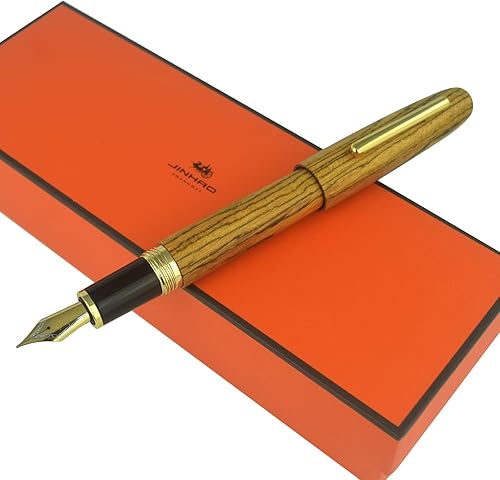 Vista 20 de Jinhao 9036 - Pluma estilográfica vintage de madera, bolígrafos naturales antiguos de roble, punta fina con convertidor de tinta recargable, juego