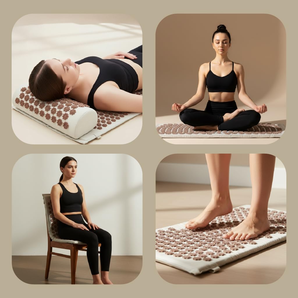 Myga Akupressurmatte & Kissen Set - zur Linderung von Rückenschmerzen mit Nackenkissen & Tragetasche - Unterstützt Muskelerholung, Stressabbau, Entspannung & Schlaf | 80 x 43 cm