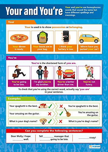 Daydream Education Your and You're | English Posters for Common Core State Standards (CCSS) | Gloss Paper 33” x 23.5” | Language Arts Classroom Posters | Education Charts