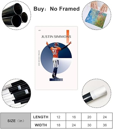 Miniatura 2 de WouND Justin Simmons - Póster deportivo Art Deco 1 lienzo decorativo para dormitorio, paisaje deportivo, oficina, habitación, decoración de regalo,