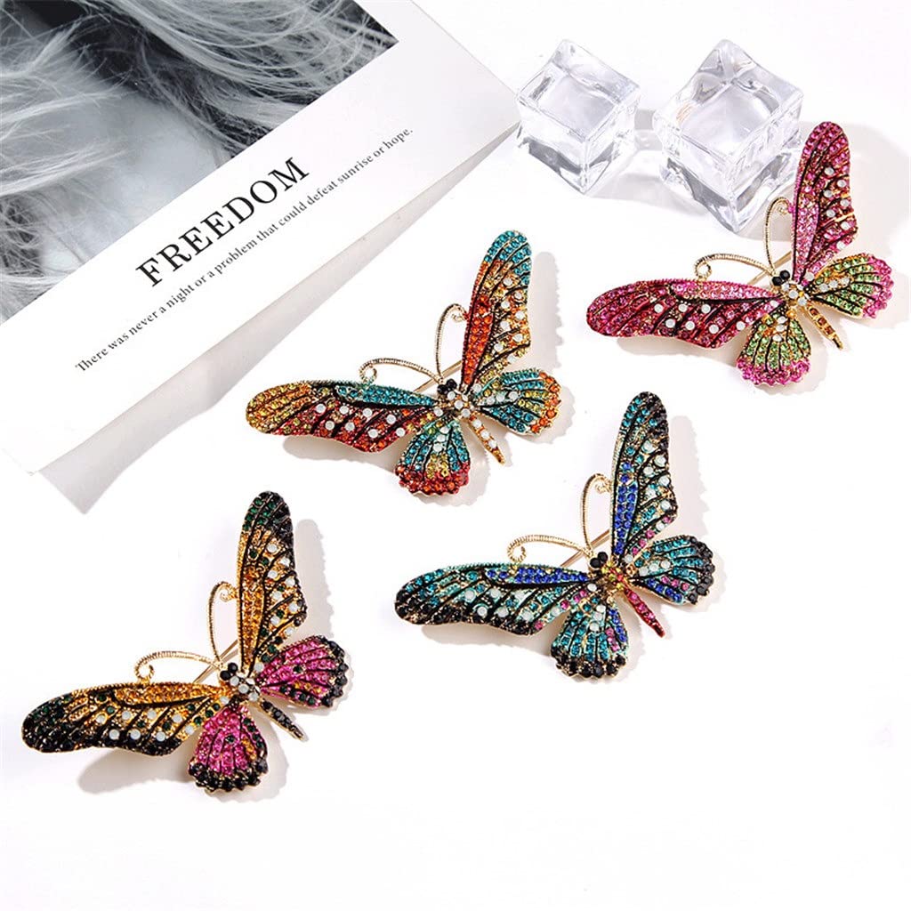 Bunte Strass-Schmetterlingsbroschen, Zinklegierung, Emaille, Tier-Schmetterlingsnadel, Damenbekleidungszubehör