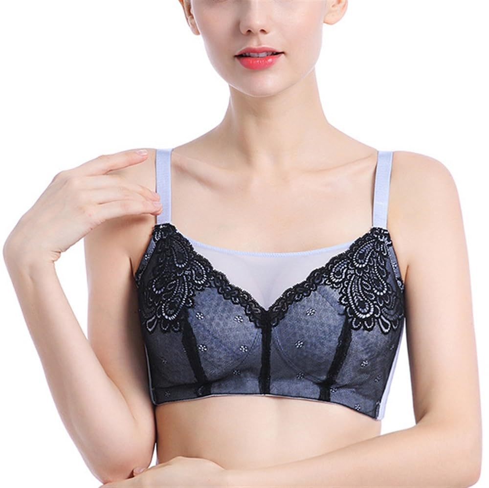Reggiseni per Mastectomia con Protesi Mammarie in Silicone, Tasche per Protesi, Reggiseno Sexy in Pizzo con Coppa Piena Post-operatorio per Le Donne(Blue,B_34/75)