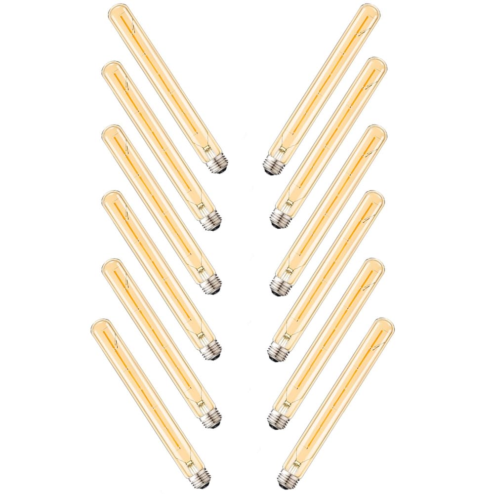 WANGPEI E27 T30-300mm LED Edison Vintage Bernstein Glas Tuber Wicklung Glühbirne 6W(50W Halogen Glühbirne äquivalent) 500LM Warmweiß 2700K Nicht Dimmbare E27 Retro Glühbirnen,12Stück