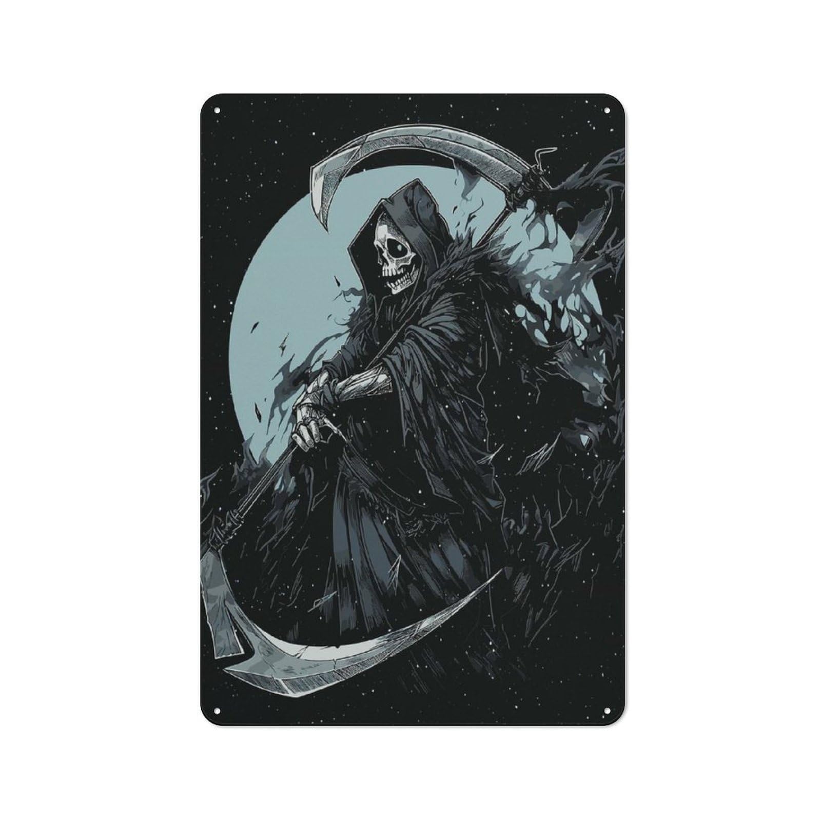 Junmoney Midnight Reaper Tin Wall Plaque 30X20cm With For Home Office Or Studio, Gift Idea At Christmas For Creative Workspace Decorators