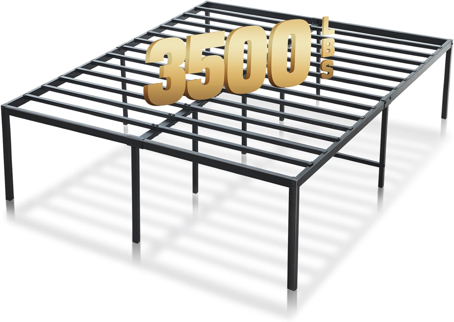 18 inch Metal Platform Bed Frame Queen, 3500 lbs Heavy Duty Steel Slats Bedframe with Storage Space, No Box Spring Needed, Noise Free