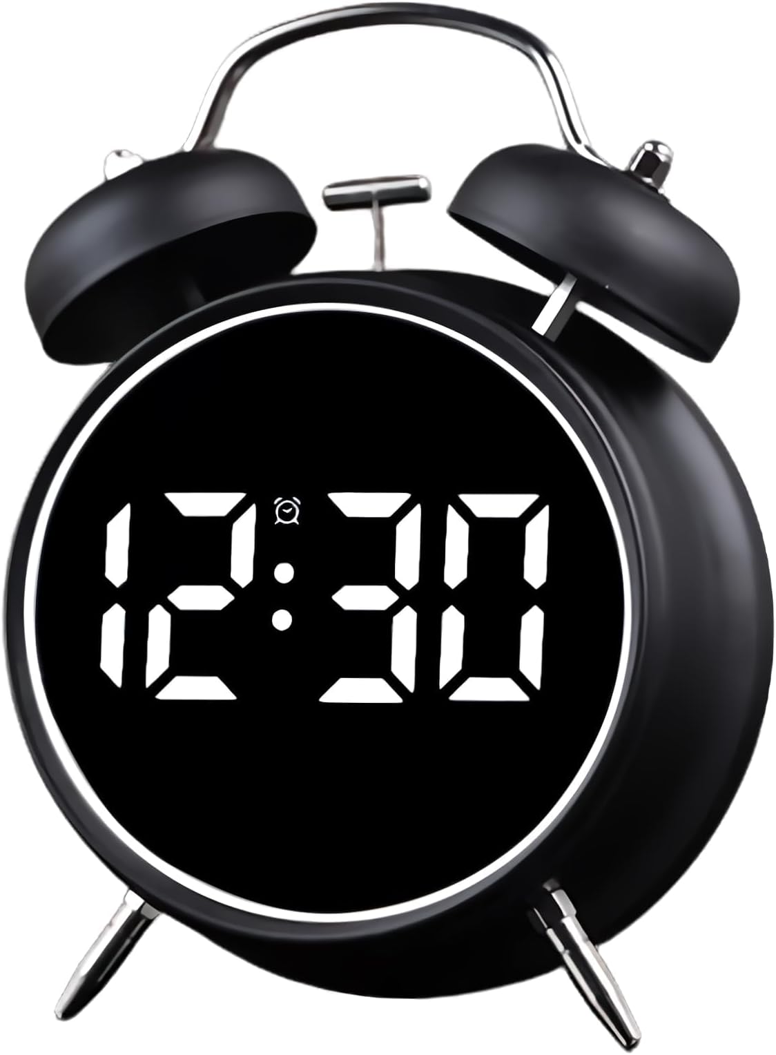 TERRIFI Digital Twin Bell Alarm Clock, 4.5 Inch LED Display, USB Rechargeable/Battery Operated Silent Metal Alarm Clock, Night Light, Loud Bell for Heavy Sleepers Adults Kids, Office Bedroom (Black)