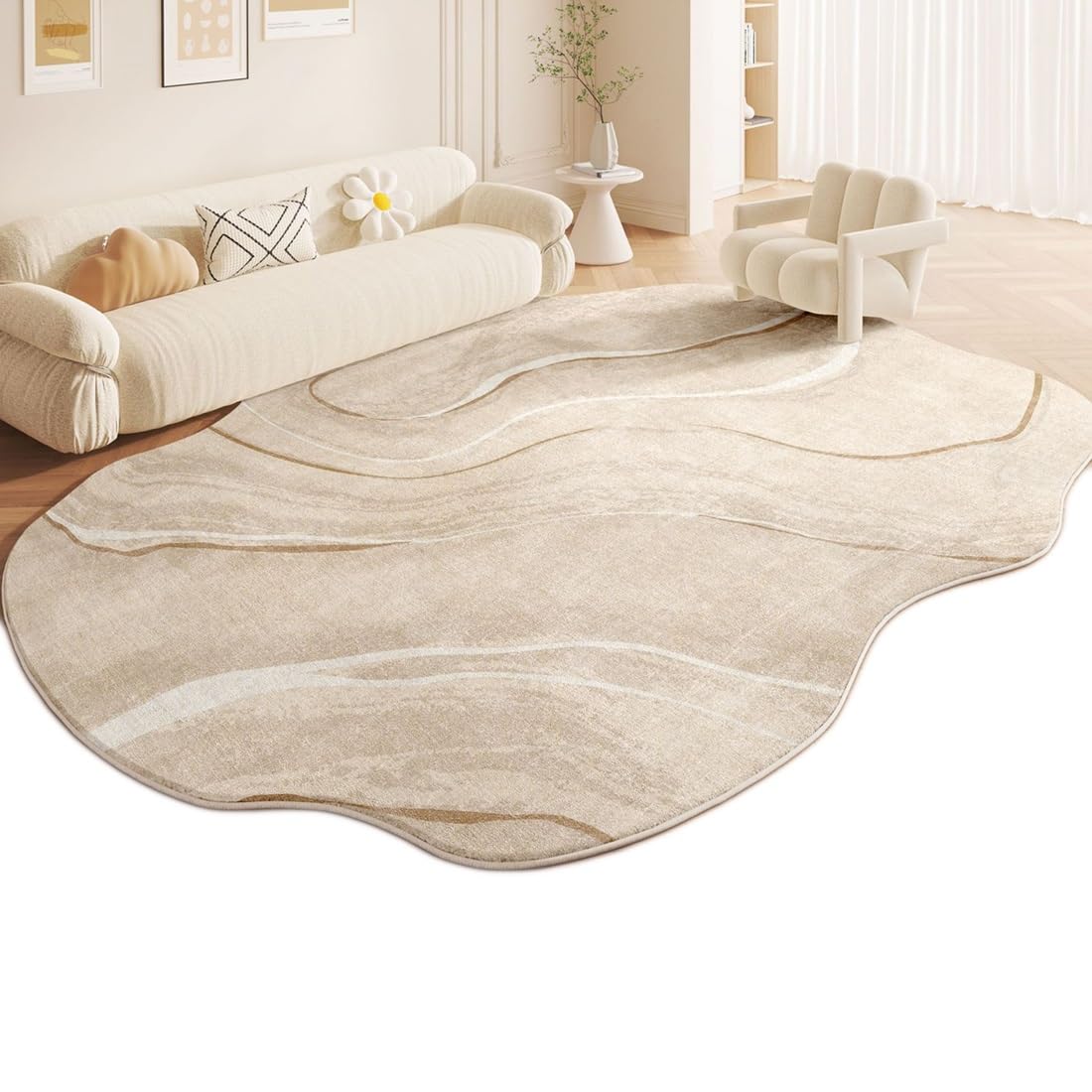 Beige Dicker Moderner Rechteckiger Flächenteppich Für Wohnzimmer Schlafzimmer Waschbar Großer Teppich Heim Büro Bodenmatte(Pattern A,200cmx300cm)