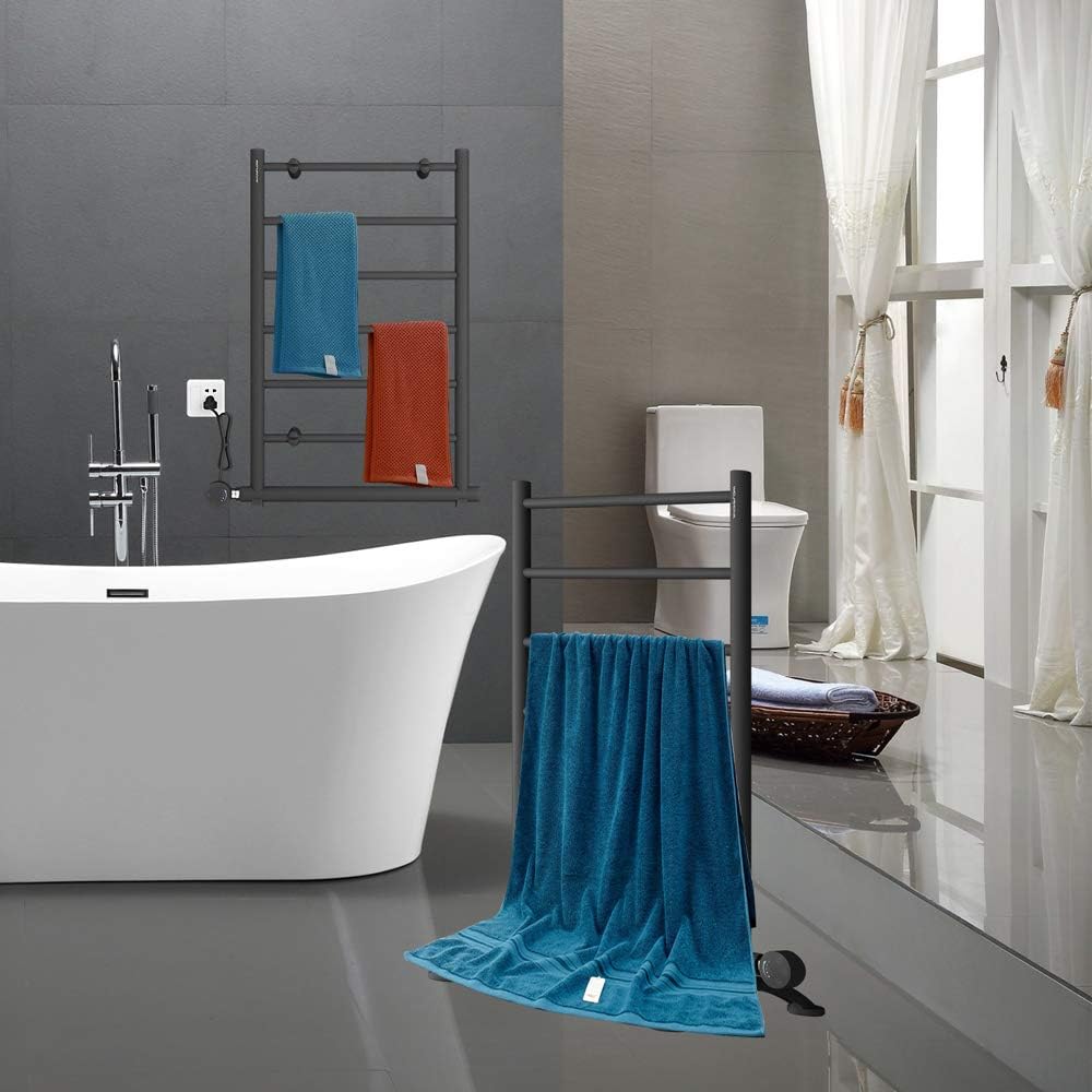 Flash Deals - 50% OFF AVONFLOW Freestanding Heated Towel Warmer Rack with Smart Controller Timer Plug in Heated Towel Rack for Bathroom (250W)- Matte Black Crazy Deals AVONFLOW Freestanding Heated Towel Warmer Rack with Smart Controller Timer Plug in Heated Towel Rack for Bathroom (250W)- Matte Black