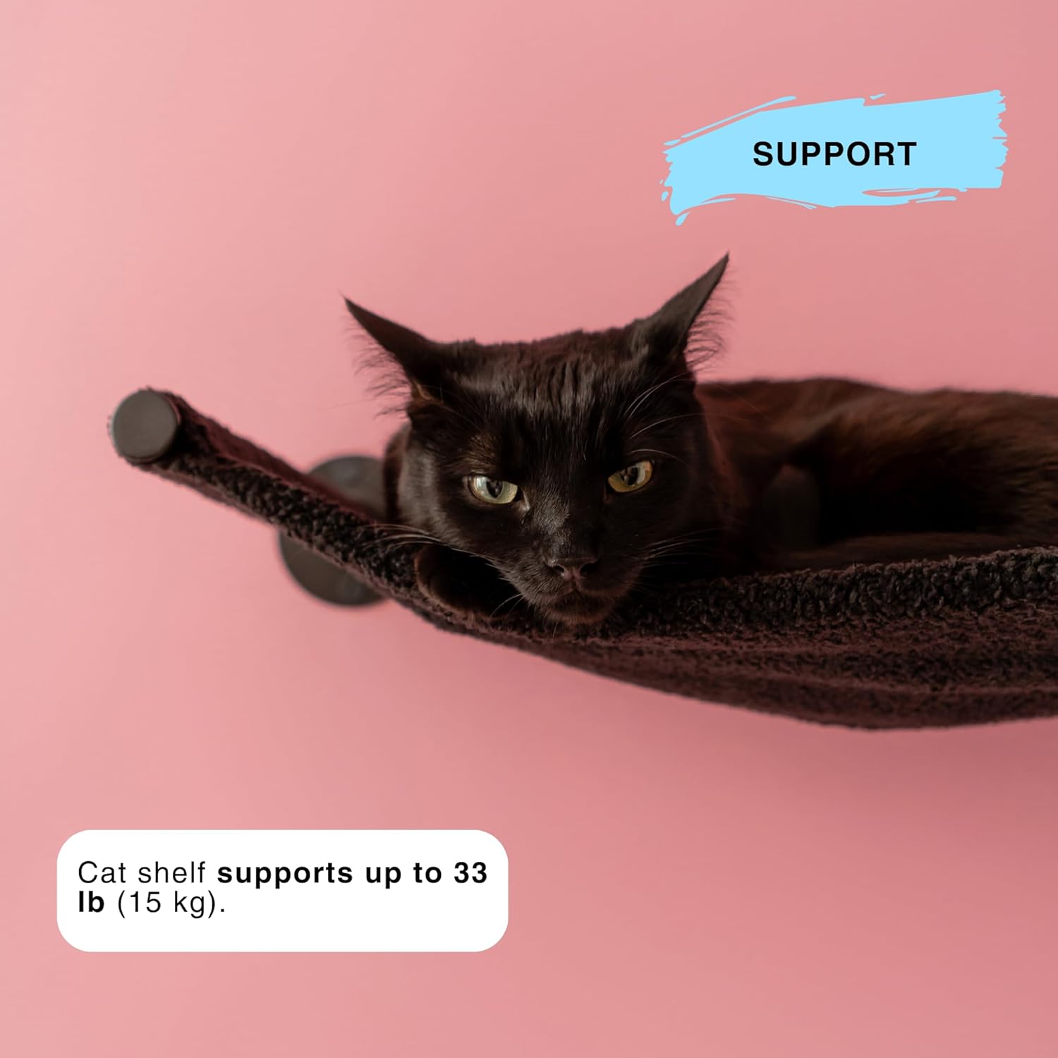 Cat Hammock Wall Shelf, Wall Mounted Furniture for Cat Support up to 33 lb, Black Hammock