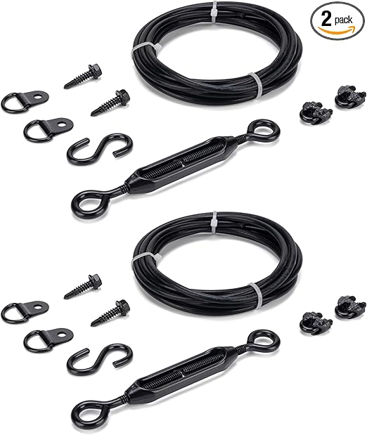 Durable Anti-Sag Gate Kits for Wooden Fence, Gate Support Cable Kit in Zinc, Anti-Sagging Fence Gate Kit Steel, Wood Door Repair Kit Gate Frame Kit for Outdoor, 2 Pack, Black