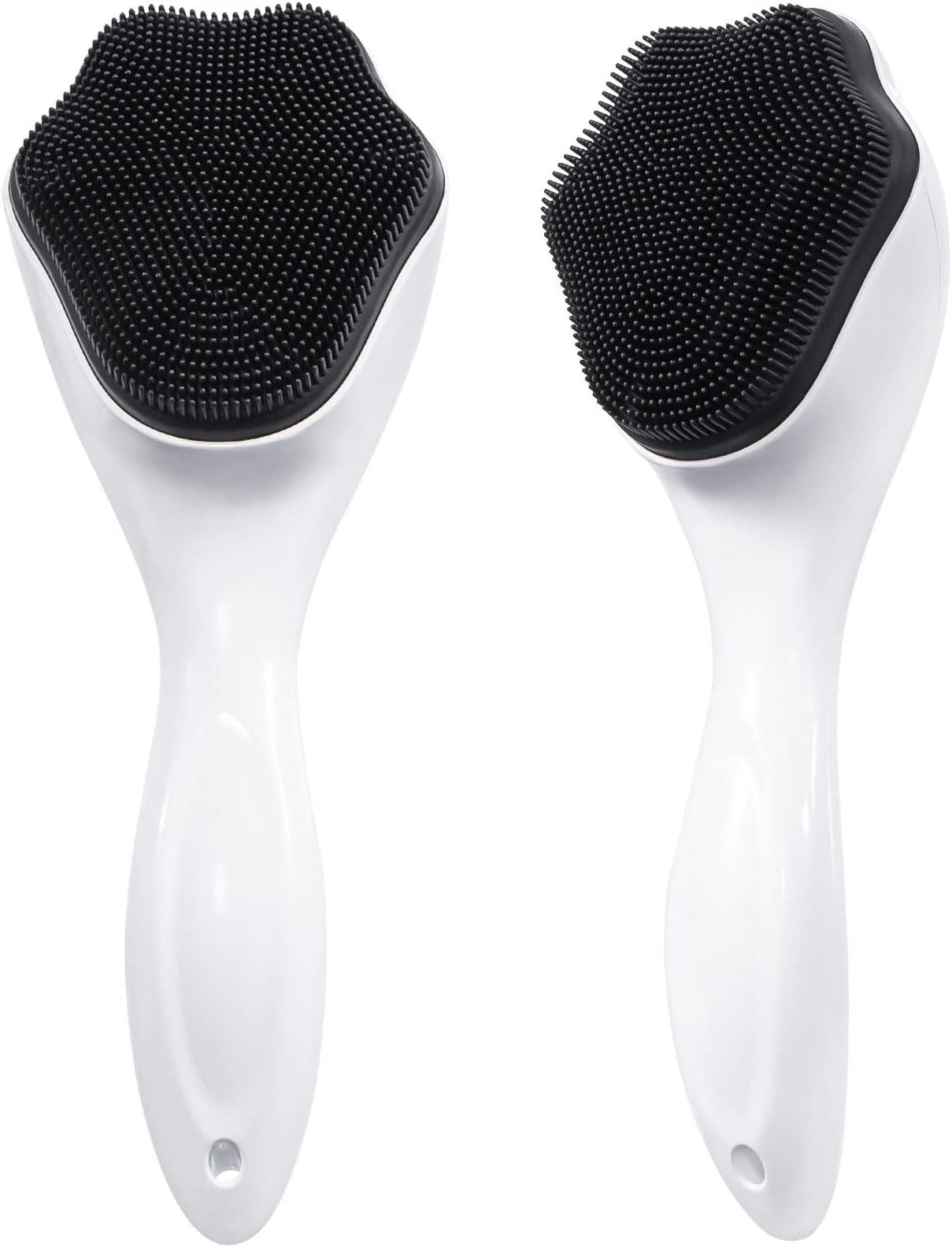 Silicone Face Scrubber Exfoliating Brush, Beomeen 2 Pack Manual Handheld Facial Cleansing Brush Blackhead Scrubber, Soft Bristles Waterproof for Face Skincare (Black White)
