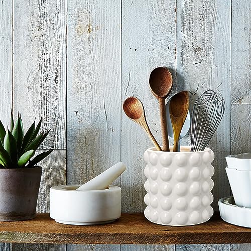 DILATATA 6 Inch Ceramic Planter Pot for Indoor Plants with Drainage Hole Bubble Flower Planter Hobnail Plant Pot Garden Planter White Succulent Plant Pot Utensil Holder