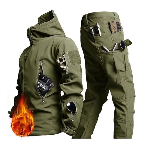 CLSQLXYJZC Windproof Waterproof Ski Suits Set, Men 2024 Winter Warm Wear Resisting Ski Jacket and Pant Set, with Arm Band and Belt Outdoor Sports Snowsuits, for Winter Skiing, Hiking(Green,Large)