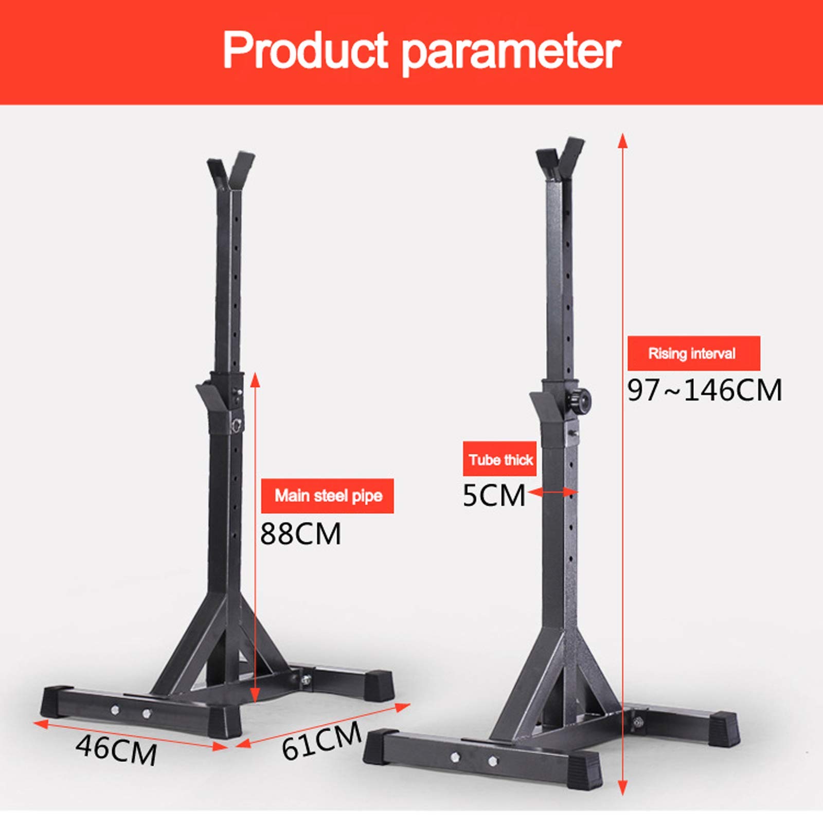 Rack per Squat, Rack per Squat Regolabile Multifunzionale e Resistente, 10 Altezze, 2 Supporti individuali, carico Massimo 250 kg, per Palestra Domestica