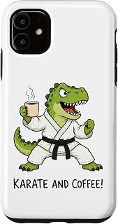 Karate and Coffee Funny Dinosaur Black Belt Martial Arts Case for iPhone 11