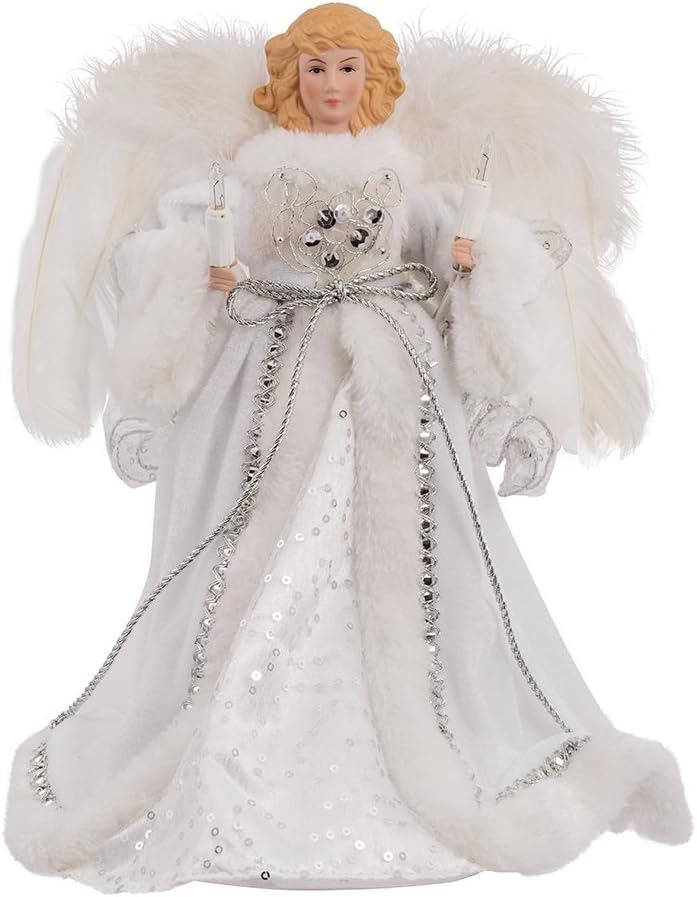 Kurt Adler 10-Light White and Silver Angel Treetop, 12-Inch