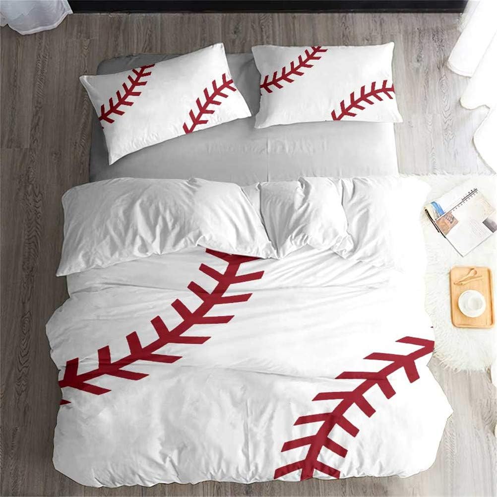 LanS Precise Baseball Sport Series Duvet Cover Bedding Set, Duvet Cover and Pillowcase, 3/4 Piece Set (Duvet Cover + 2 Pillowcases + Sheets) Health/Soft/colourfast (I,Twin-3PCS-172x218cm)
