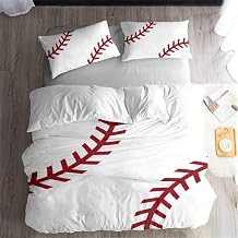 LanS Precise Baseball Sport Series Duvet Cover Bedding Set, Duvet Cover and Pillowcase, 3/4 Piece Set Duvet Cover + 2 Pillowcases + Sheets Health/Soft/colourfast I,Queen-3PCS-228x228cm