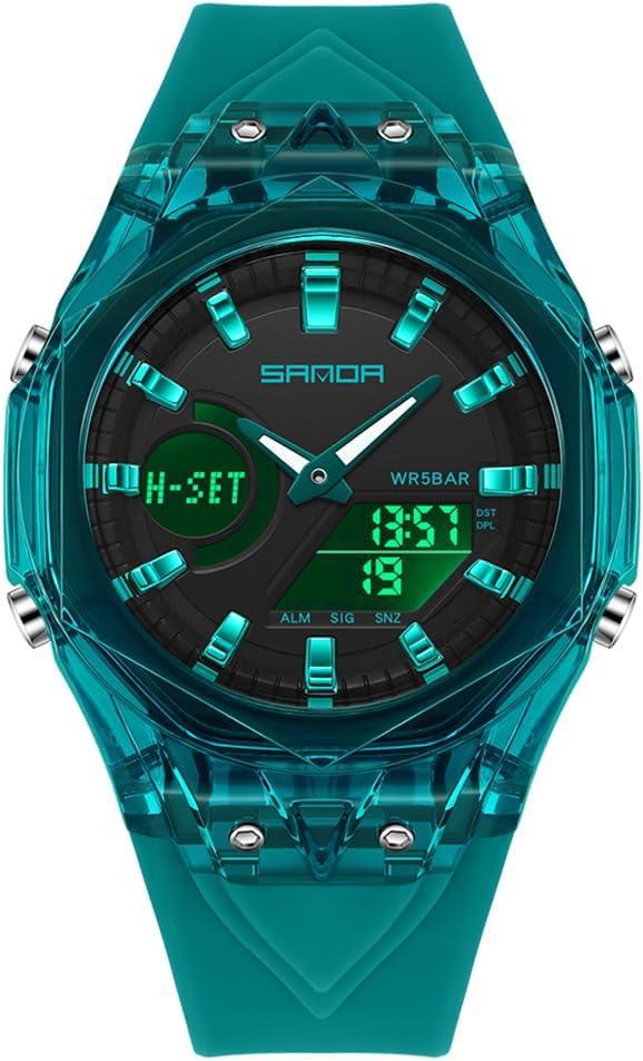 FANMIS Unisex Dual Display Sports Watch - 5ATM Waterproof Tactical Analog Digital Watch with Day-Date, Alarm, Stopwatch & TPU Band – Trendy Quartz Wristwatch for Men & Women (Black Gold) - Image 2