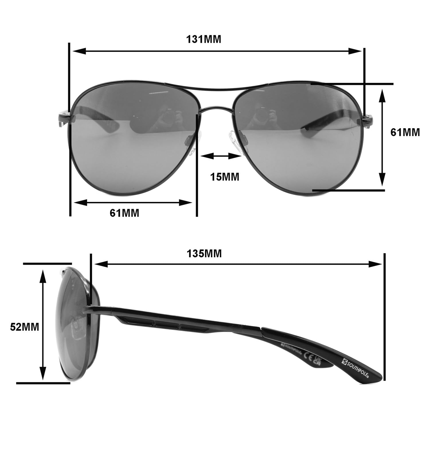 Southpole 5080sp Metal Uv400 - Gafas de sol de aviador con protección de piloto, regalos geniales para hombres, 63 mm