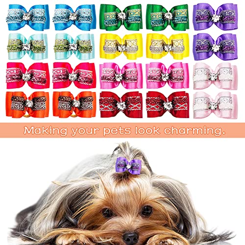 Pet Show 20Pcs/10Pairs Bling Small Dogs Hair Bows With Rubber Bands For Cat Puppies Grooming Topknot Hair Accessories #TOP2