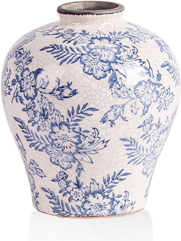 Blue and White Vase, Blue Vases Home Décor,Chinoiserie Vase,Blue and White Porcelain,Ceramic Vase for Home, Living Room, Bookshelf, Mantle Fireplace,E