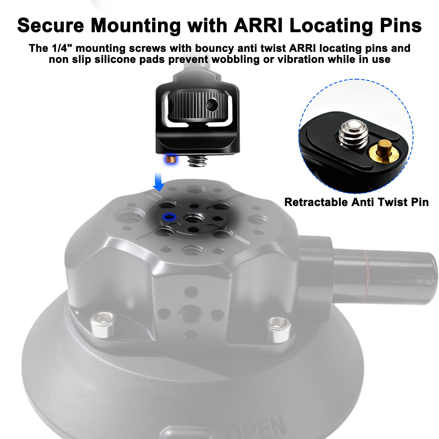 5'' DSLR Cámaras Coche Ventosa Soporte Compatible con Insta360 X5-X,Osmo 360/ Osmo Nano,60KG/132lbs Metal Bomba de Vacío Succión Soporte con Rótula Mágica & ARRI 1/4" 3/8" Agujeros para Acción Cámara