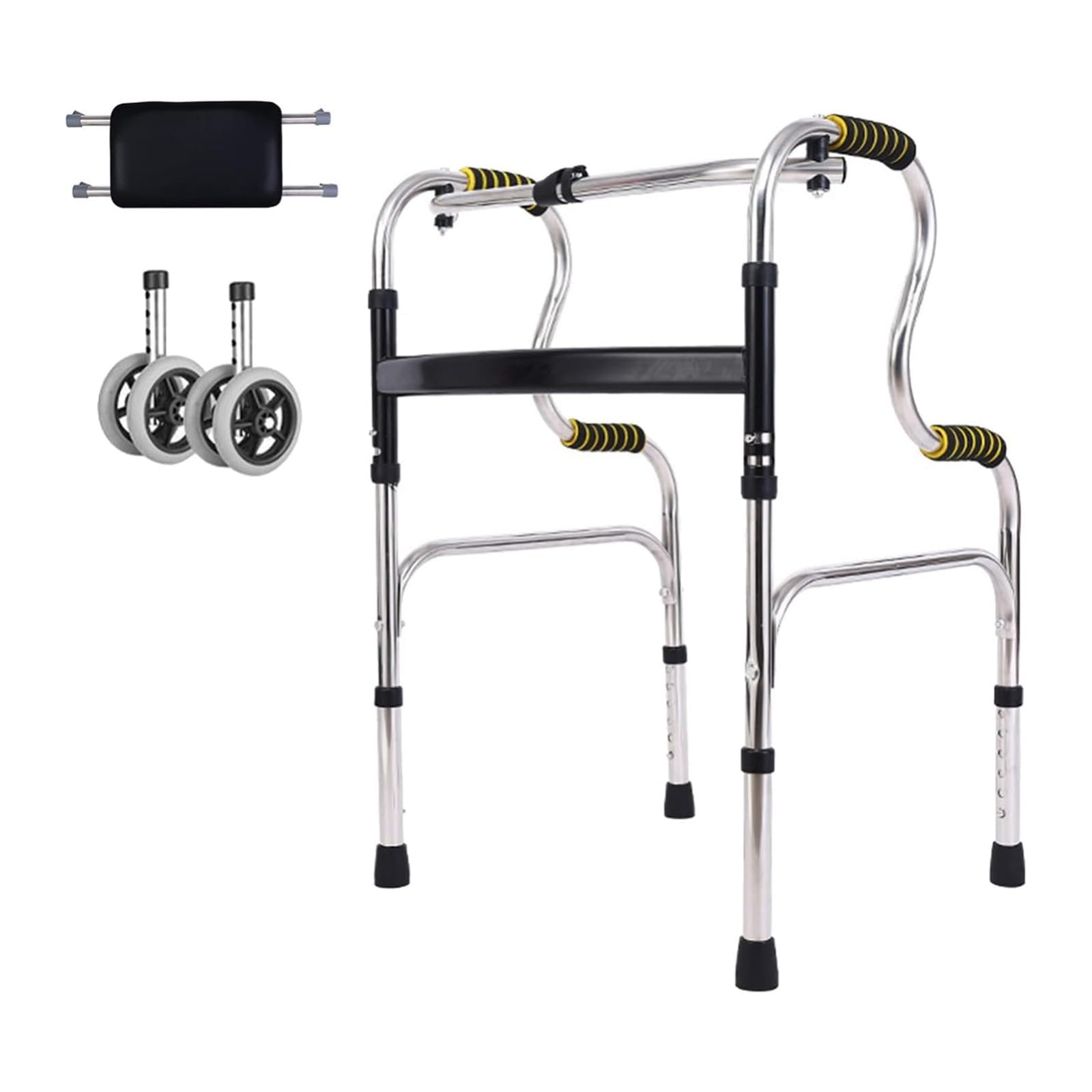 Andador vertical plegable de aluminio para ancianos, andador ligero con asiento y ruedas, marco de movilidad ajustable para discapacitados, uso en interiores y exteriores