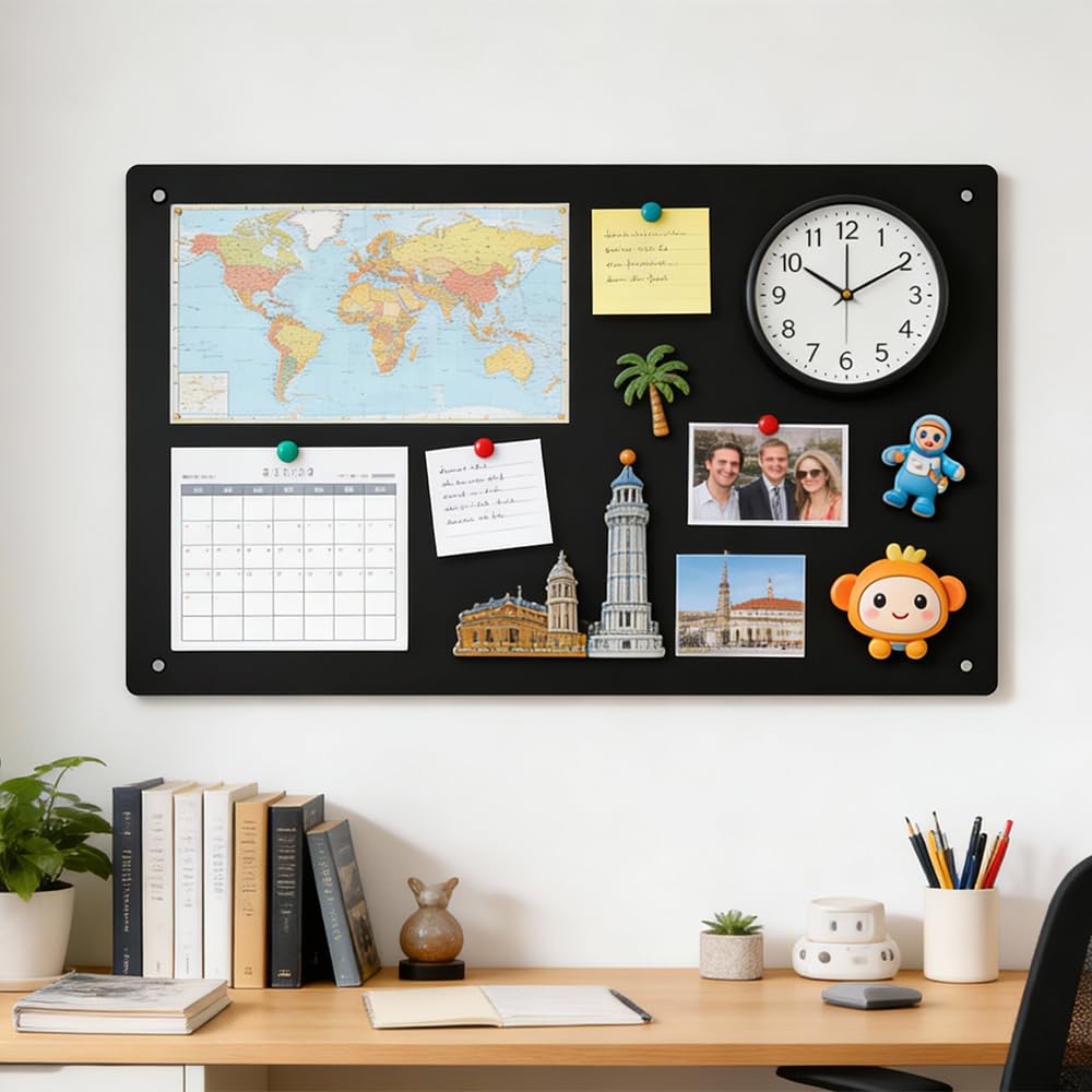 2 pièces Tableau Magnetique Mural Noir 43 X 30 X 0.06cm, Tableau Aimanté Mural, Plaque Aimantée pour Afficher des Notes et des Photos, Plaque Magnétique pour Bureau, Cuisine, Réfrigérateur