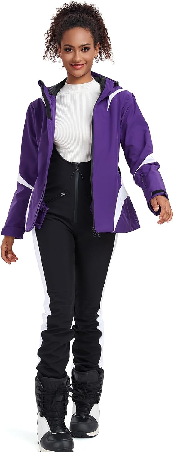 GS SNOWING Women's Ski Jackets Snowboard Coats Windproof Waterproof Insulated Warm Winter Mountain Hooded Jacket with Belt - Image 6