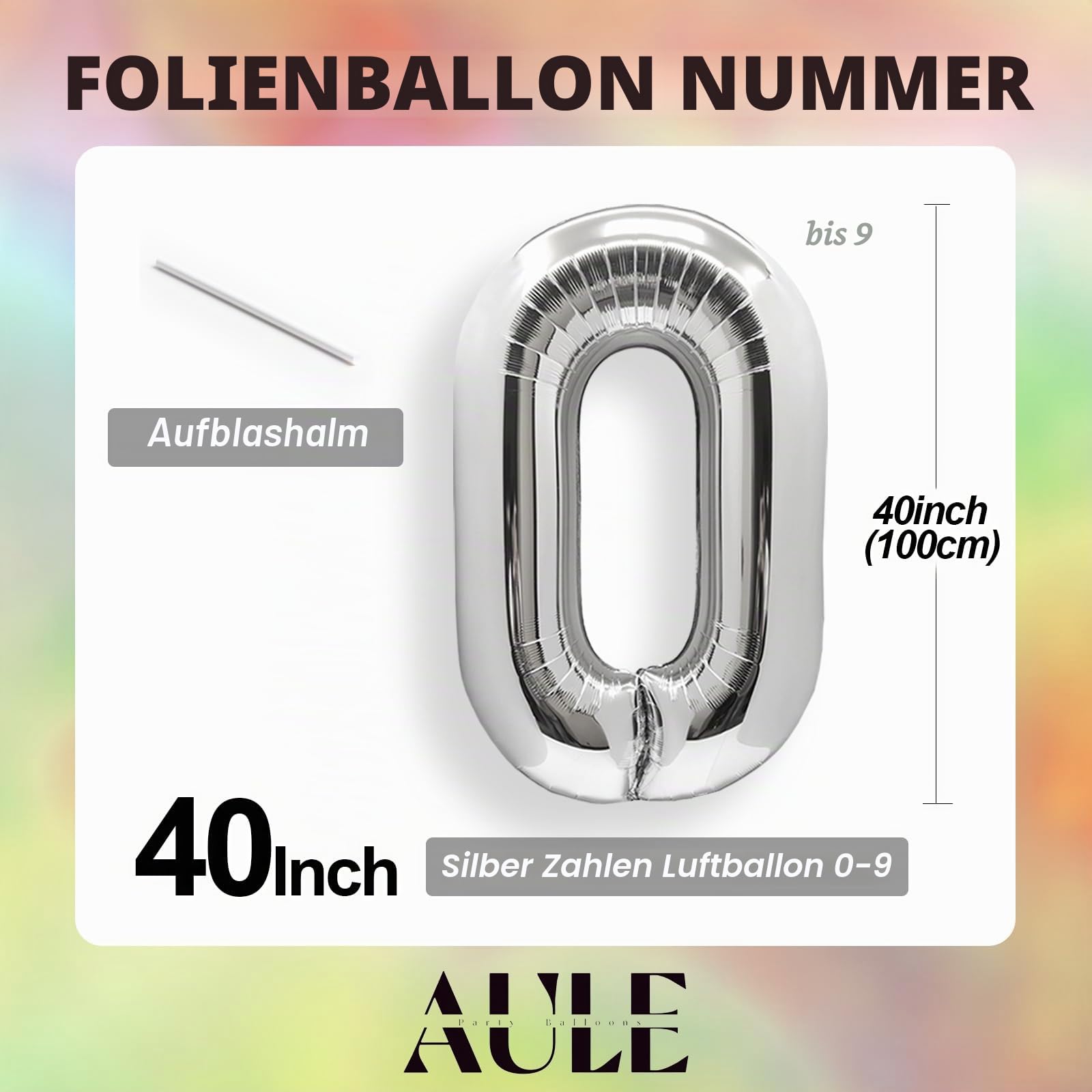 AULE Zahl Luftballon 1 Silber: XXL 101 cm Zahlen Folienballon Geburtstag Silber 1 Jahre Helium Ballon Zahlenballon für Jubiläum Deko