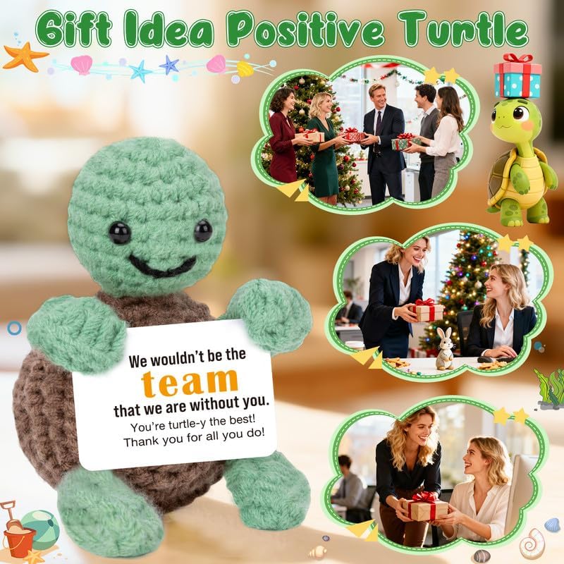 Xinezaa Mini Funny Turtle Easter Basket Stuffers for Women Work Bestie Boss, Thank You Farewell Going Away Gifts for Coworker Employee, Handmade Employee Appreciation Crochet Turtle Office Desk Decor