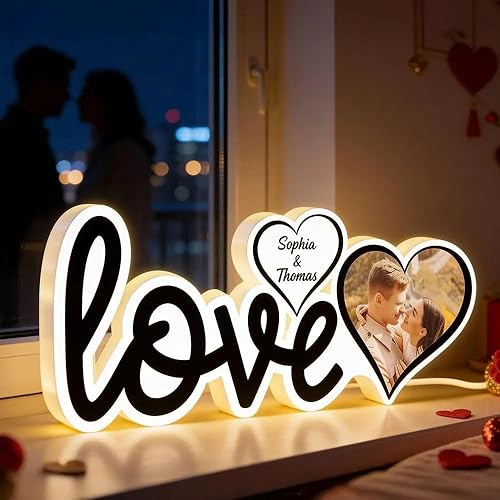 Miniatura 3 de Pareja amor foto personalizada, caja de luz personalizada regalo de San Valentín para él, regalo para ella, regalos para San Valentín