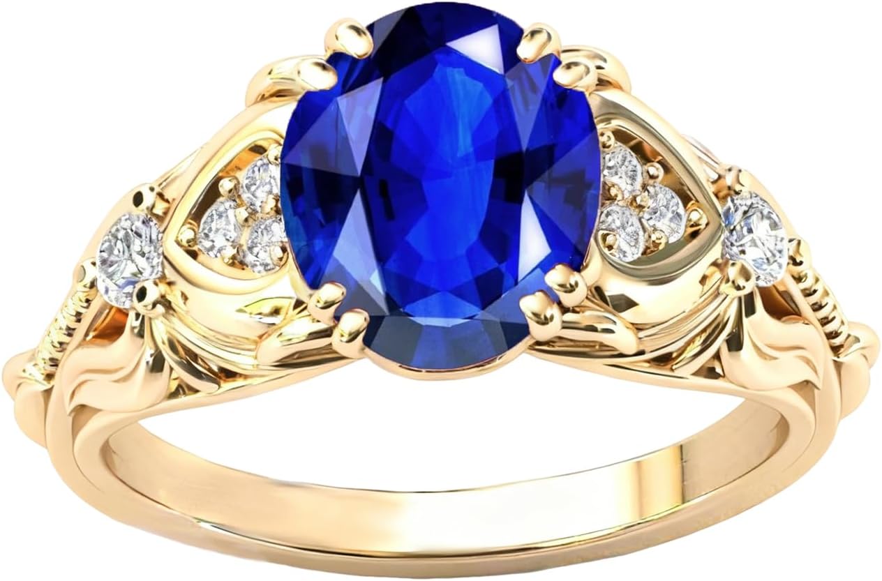 10K 14K 18K Gold Oval Cut Gemstone Vintage Rings for Women 2 Carats Gemstone and Moissanite Promise Statement Anniversary Ring for Her Size 4-15