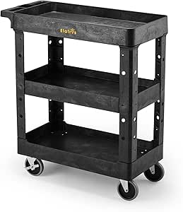 ELAFROS 3 Shelf Heavy Duty Utility Cart, 34" X 17" X 38.5", Rolling Work Cart With 4